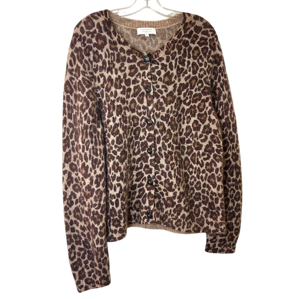Sezane Women's 'Rachel Cardigan' Sweater, Mohair Wool in Leopard Brown, XX-Large - Picture 2 of 8